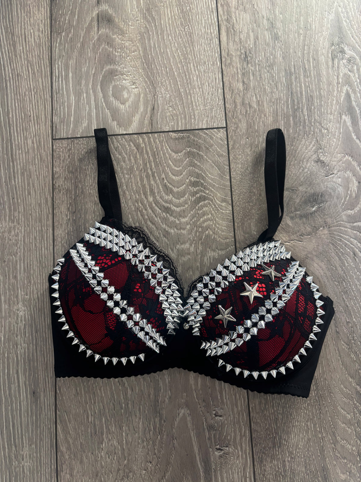 The Red Crossover (with stars) (no cross) Spiked Push Up Bra