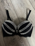 Triple Spiked black Y2K (with cross) push up bra