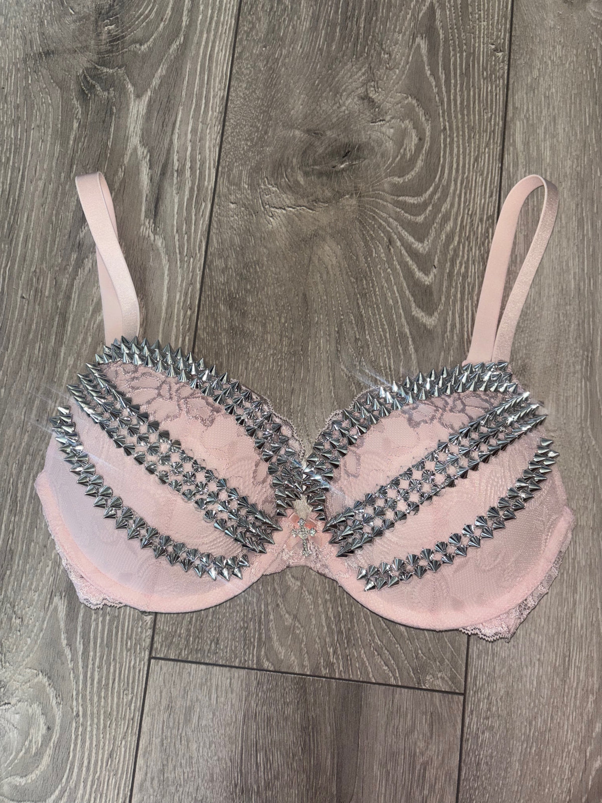 The Light Pink Triple Spiked (with cross) (more sizes) push up bra