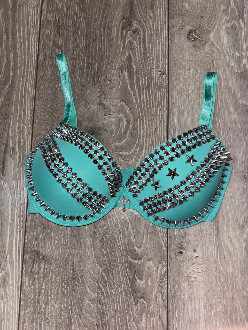 The Turquoise Crossover (with stars) (with cross) Spiked Push up Bra