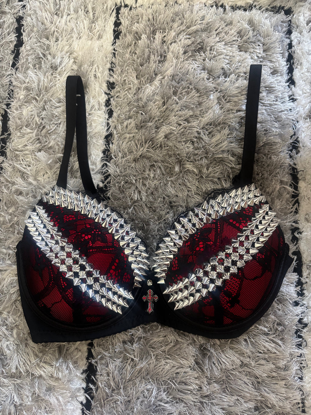 Red and black Y2K (with cross) Spiked push up bra