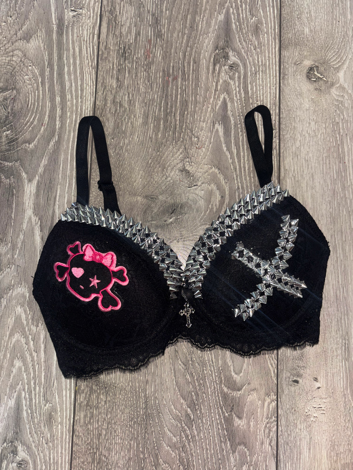 Black Skull Crush Spiked (no mini skulls) (with cross) push up bra