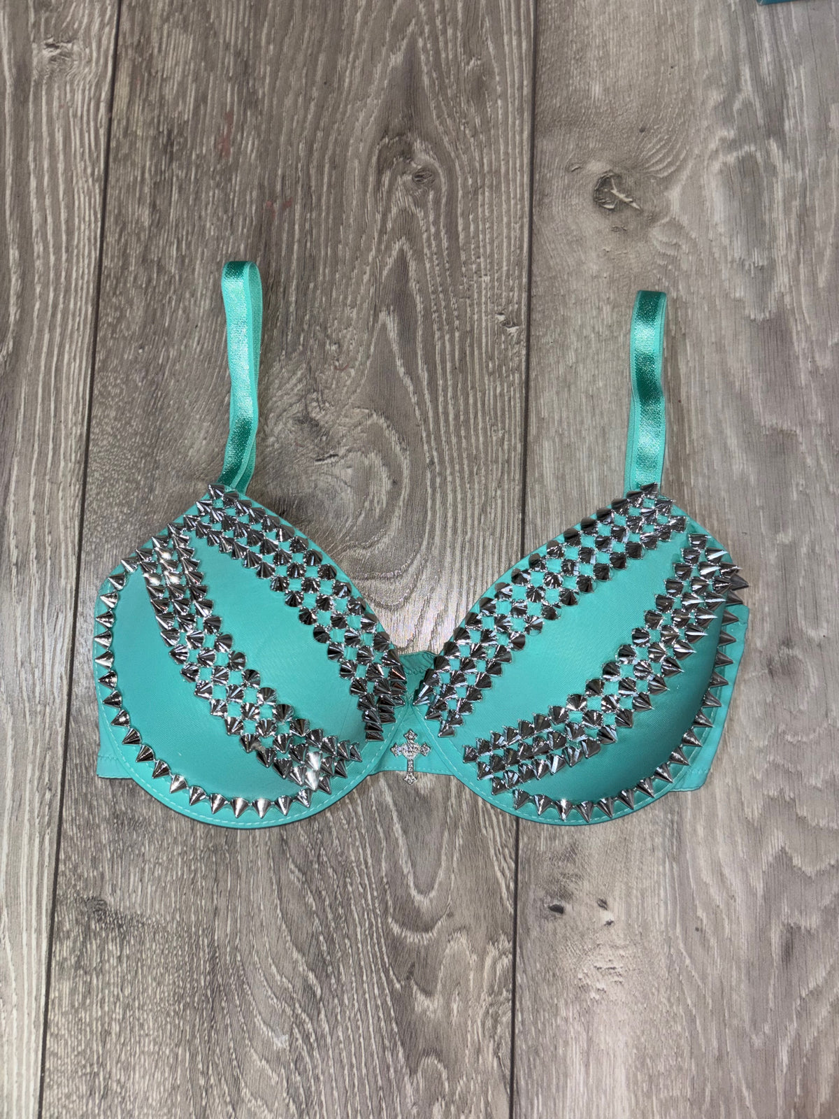 The Turquoise Crossover (with cross) (no stars) Spiked Push up Bra