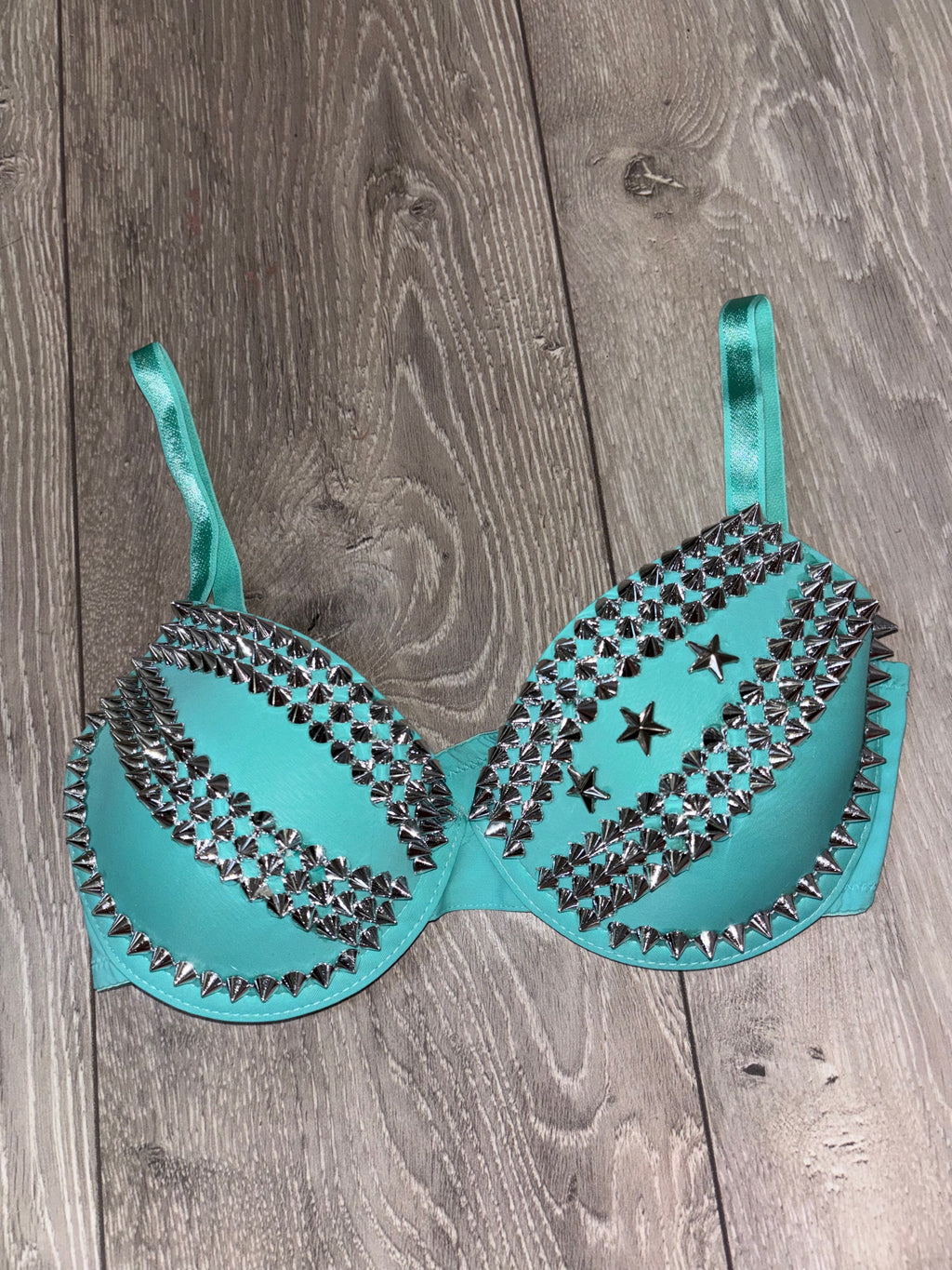 The Turquoise Crossover (with stars) (no cross) Spiked Push up Bra