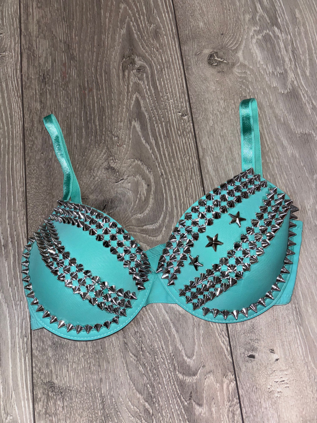 The Turquoise Crossover (with stars) (no cross) Spiked Push up Bra