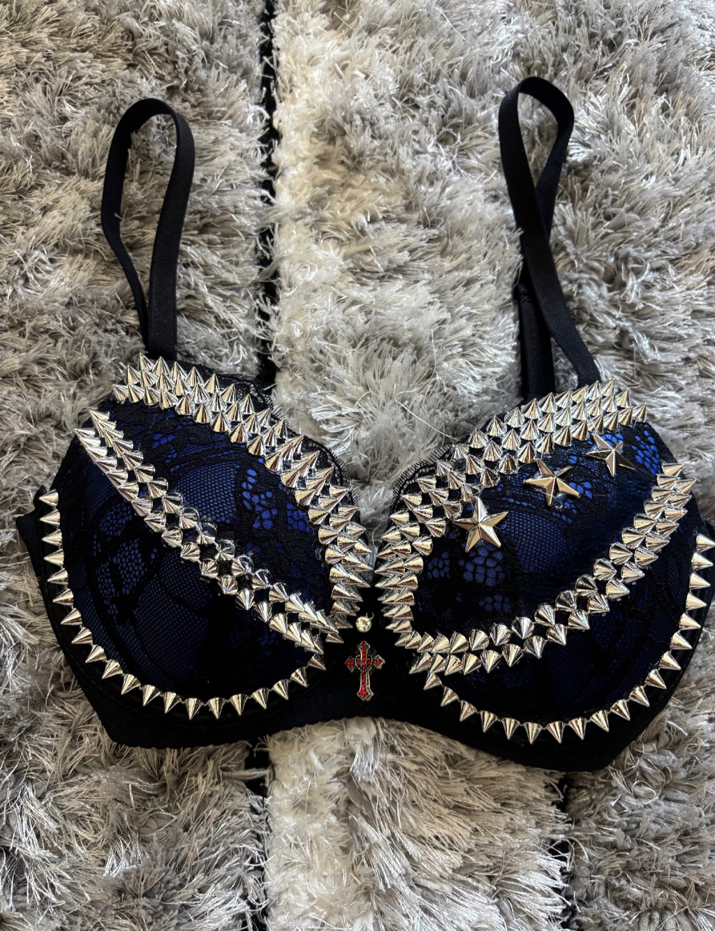Dark blue Y2K crossover (with cross) Spiked push up bra