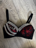 Red Skull Adjustable Pin one side spiked (no cross) push up bra