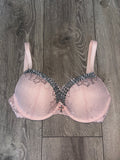 (More sizes) Light Pink Y2K Single Strip Spiked push up bra (with cross)