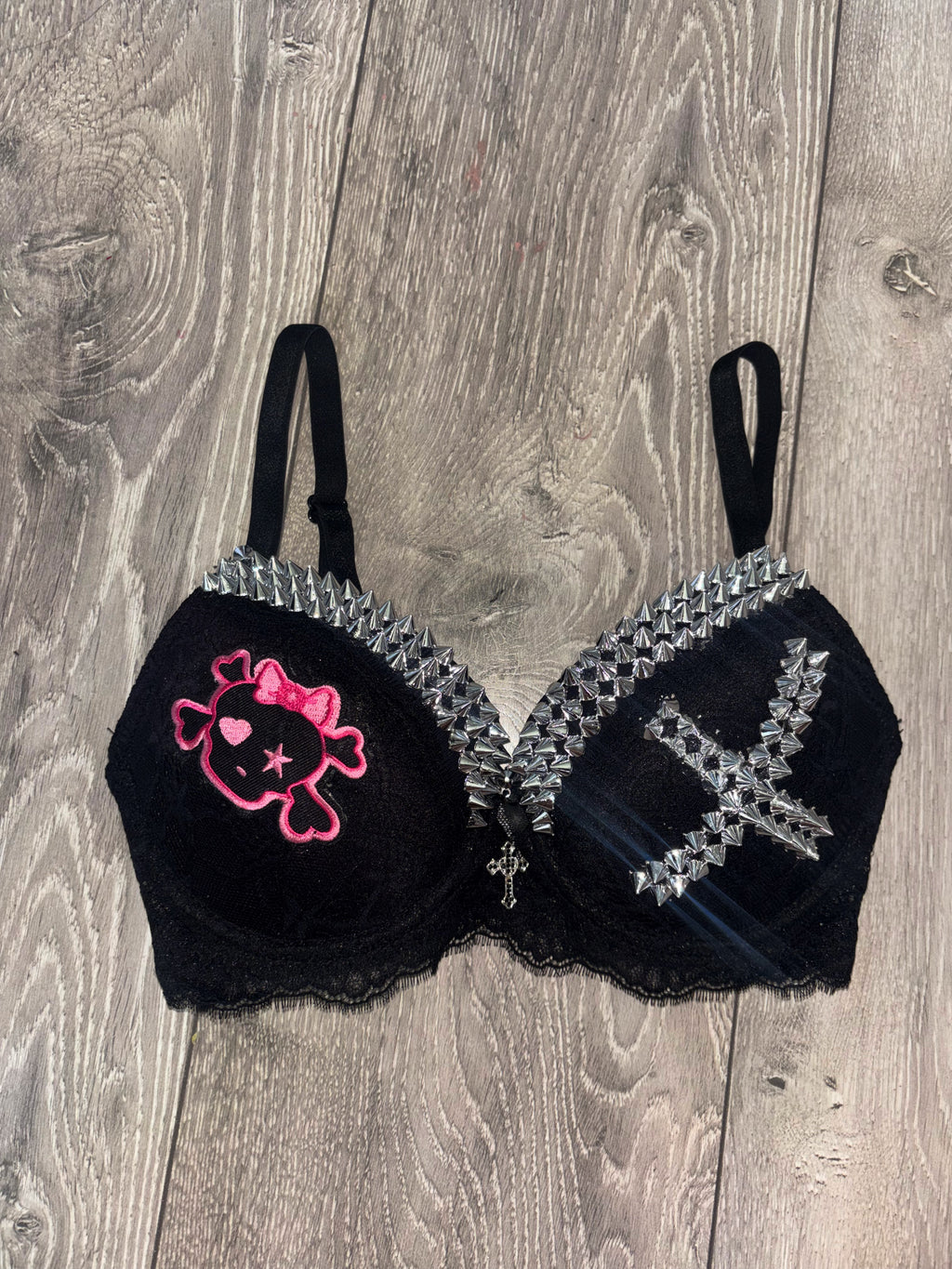 Black Skull Crush Spiked (no mini skulls) (with cross) push up bra