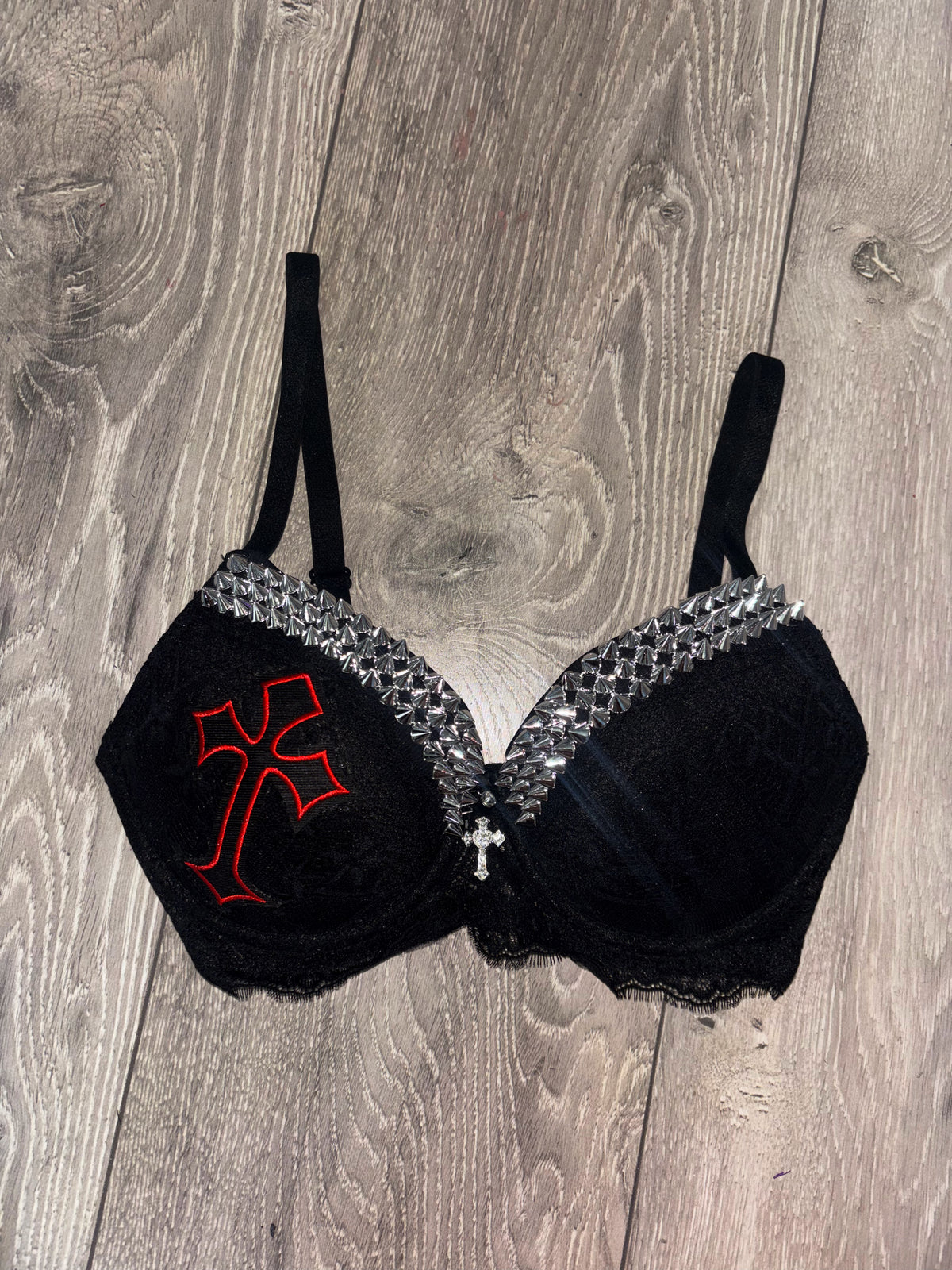 Hellbound Cross single strip spiked (with cross) push up bra