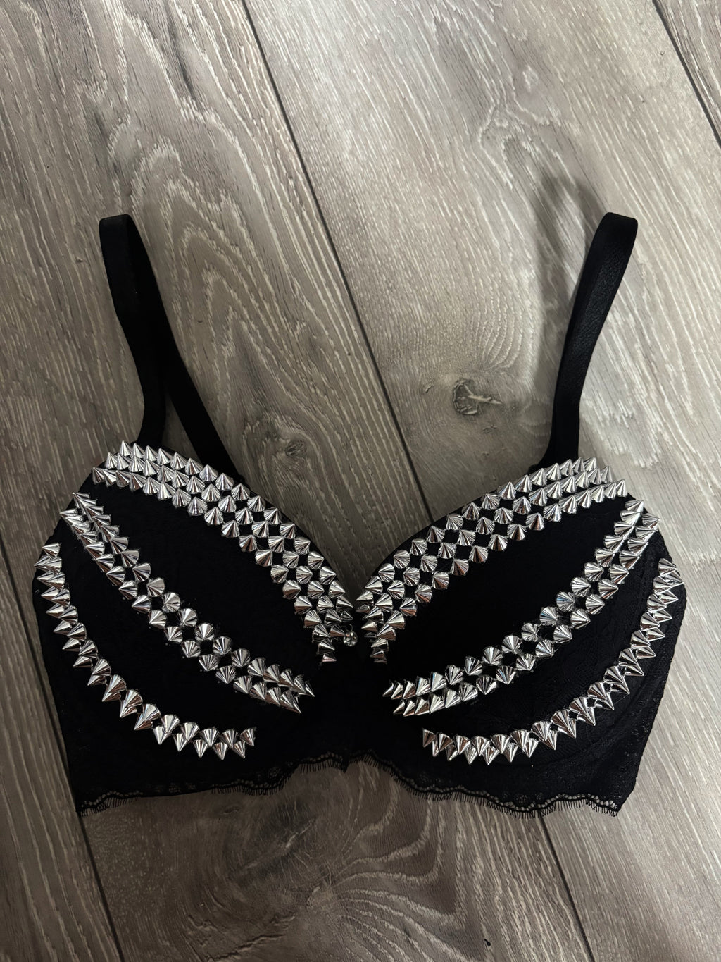 Triple Spiked black Y2K (without cross) push up bra
