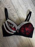 Red Skull Adjustable Pin one side spiked (with cross) push up bra