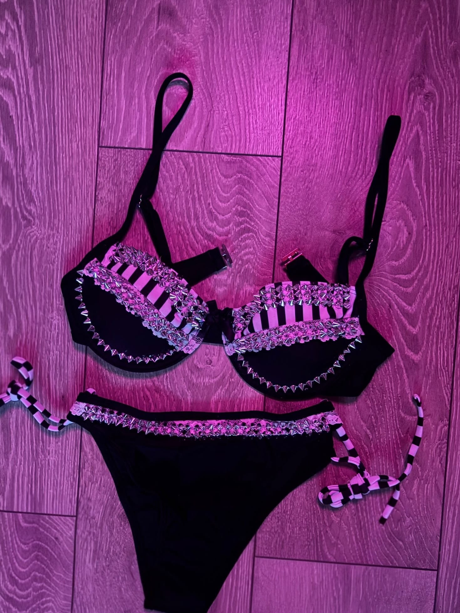 Noir Studded Bikini (no cross) underwired top and bottoms