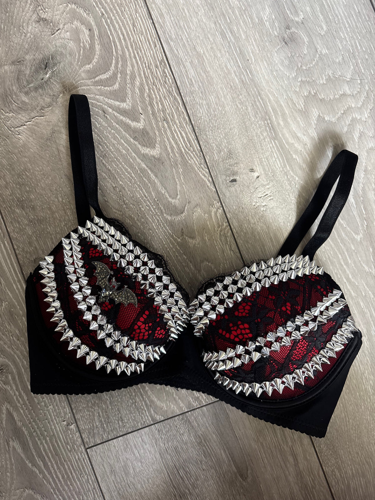 Red Bat Adjustable Pin Spiked (no cross) Push up Bra