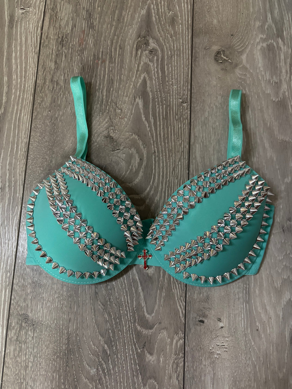 The Turquoise Crossover (with cross) (no stars) Spiked Push up Bra