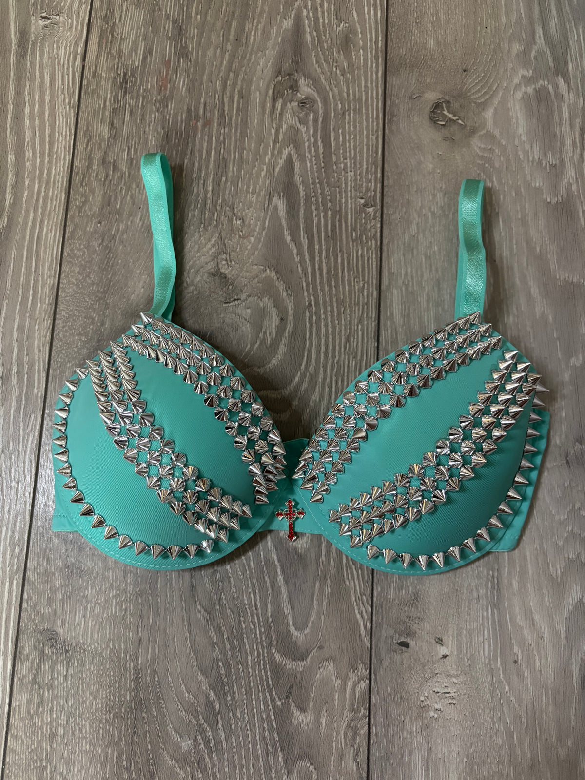 The Turquoise Crossover (with cross) (no stars) Spiked Push up Bra