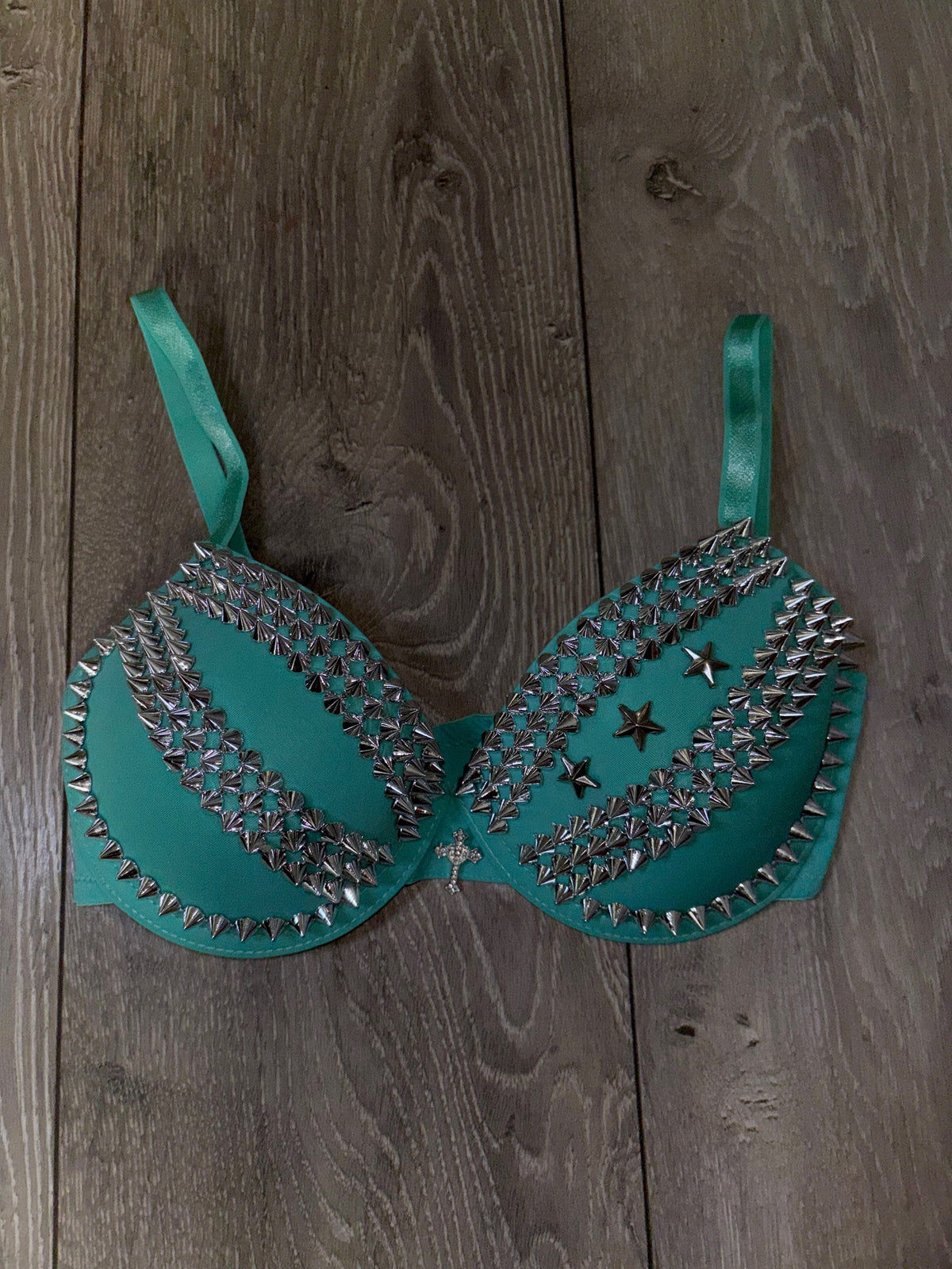 The Turquoise Crossover (with stars) (with cross) Spiked Push up Bra