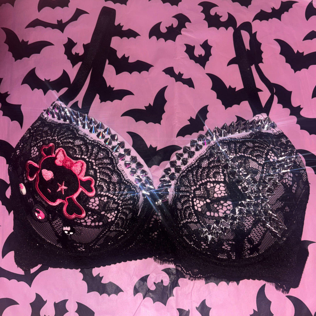 Pink Skull Crush Spiked (no cross) push up bra