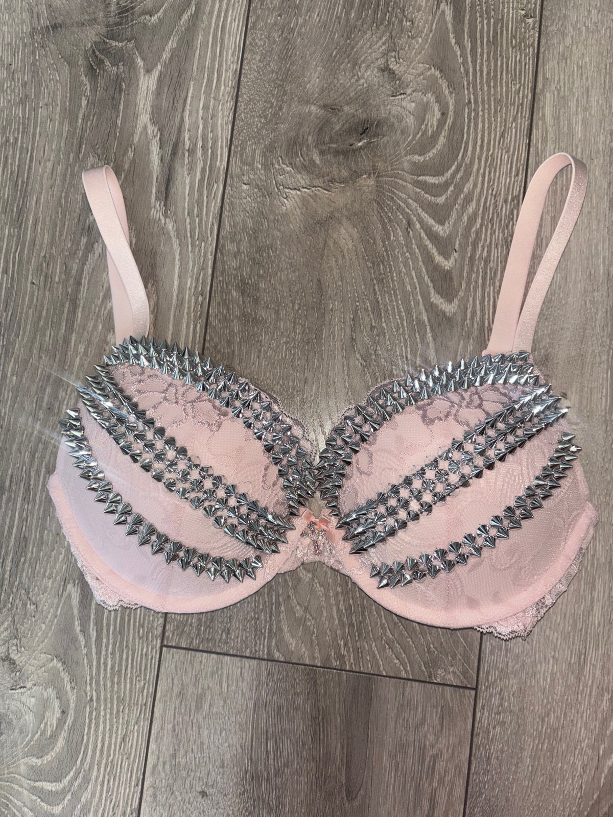 The Light Pink Triple Spiked (with cross) (more sizes) push up bra