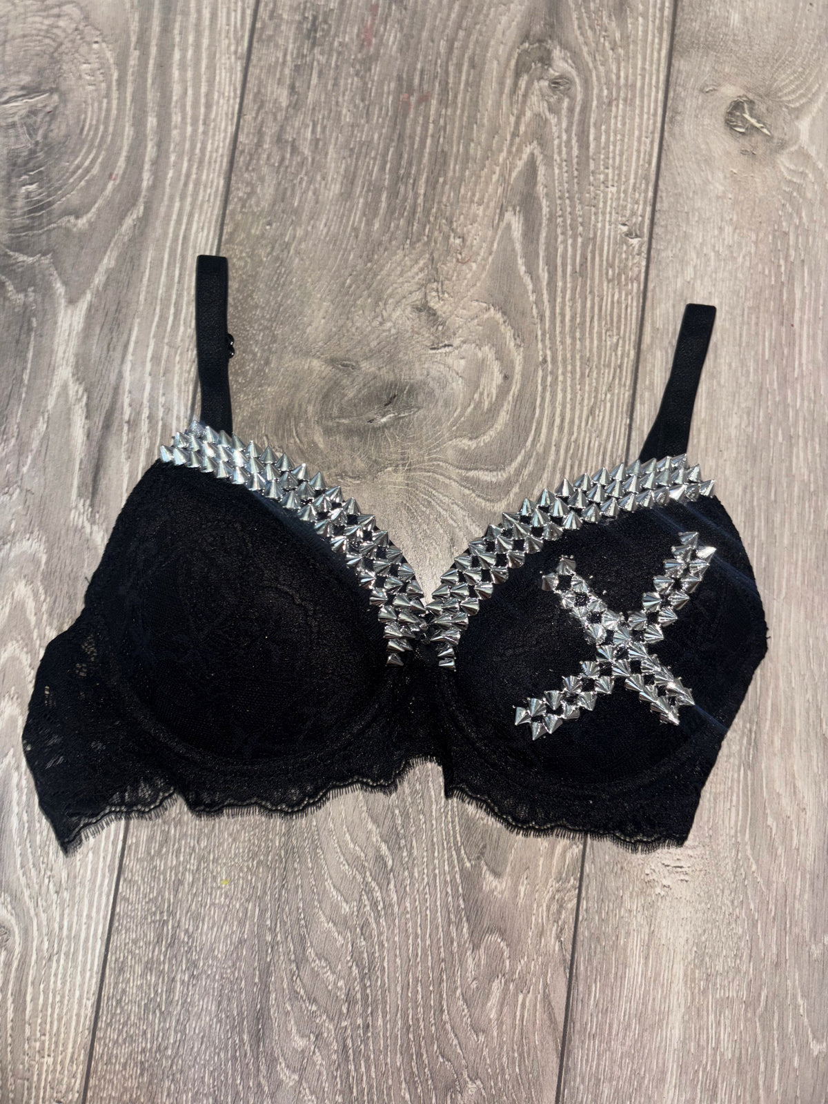 Black Single X Spiked (no cross) push up bra