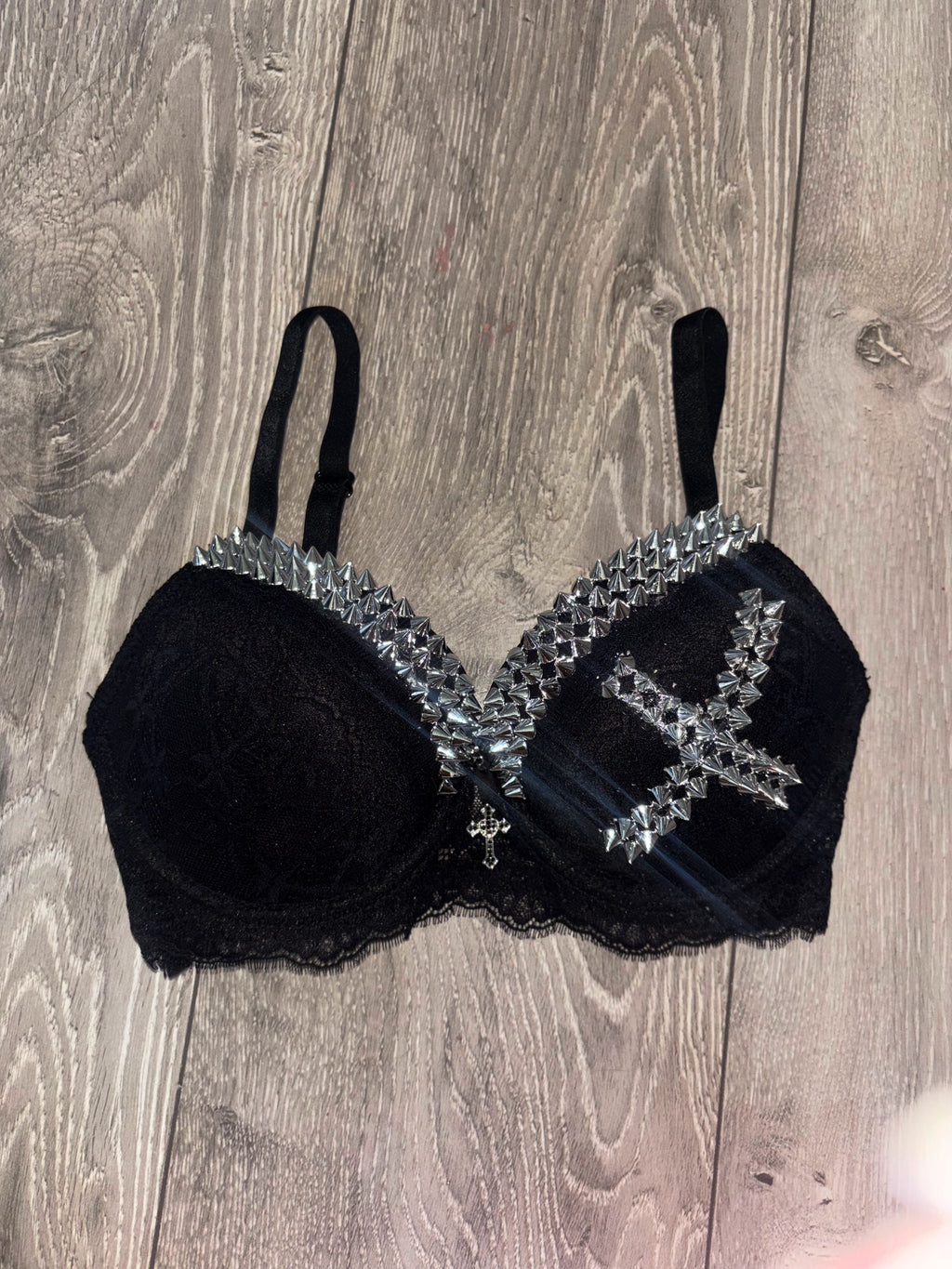 Black Single X Spiked (with cross) push up bra