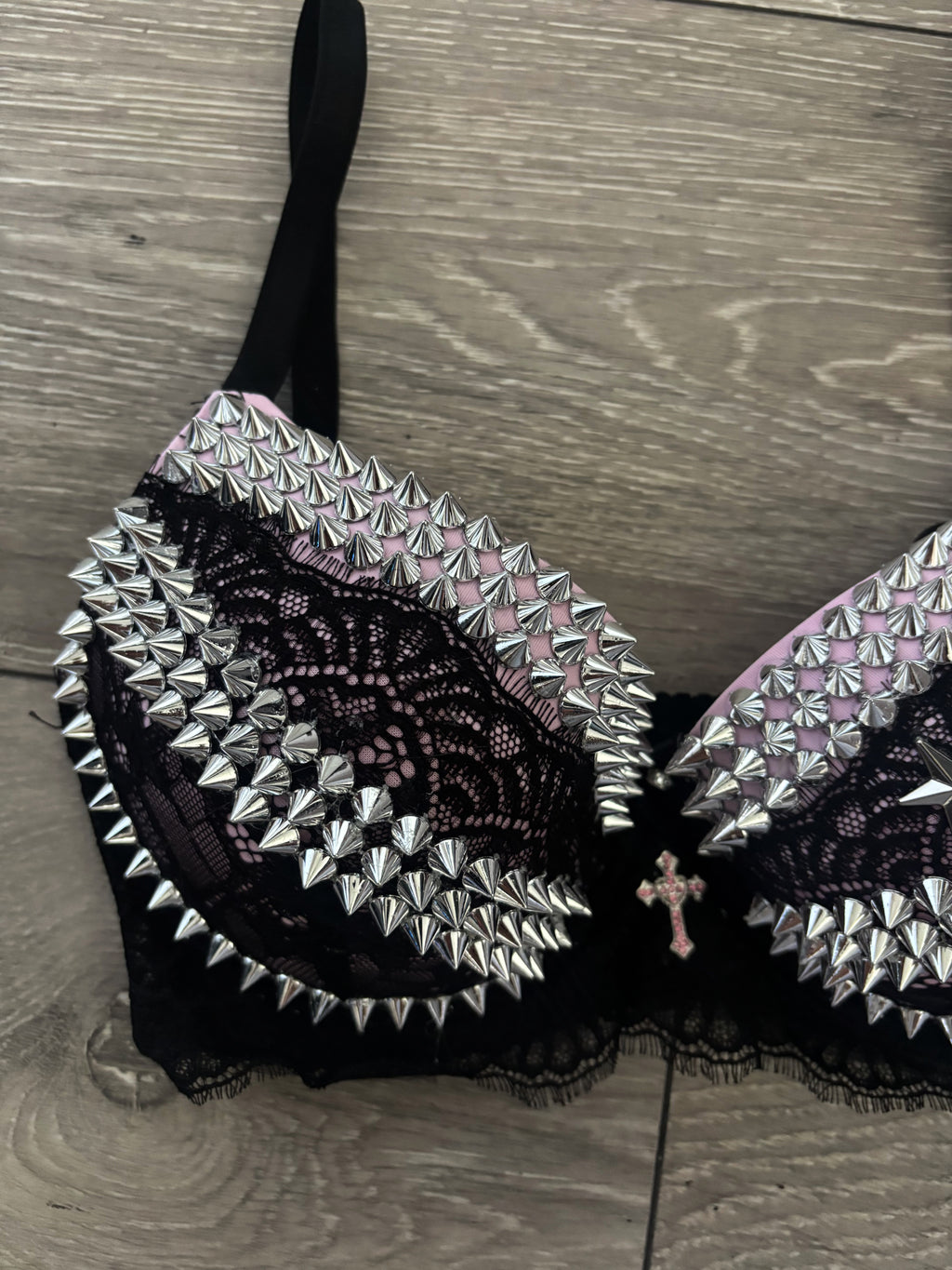 Pink Y2K Crossover (with cross) Spiked push up bra