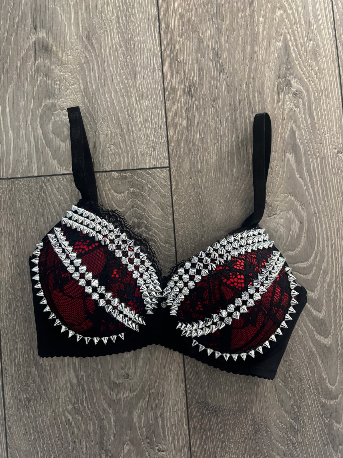 The Red Crossover (no cross) (no stars) Spiked Push up Bra