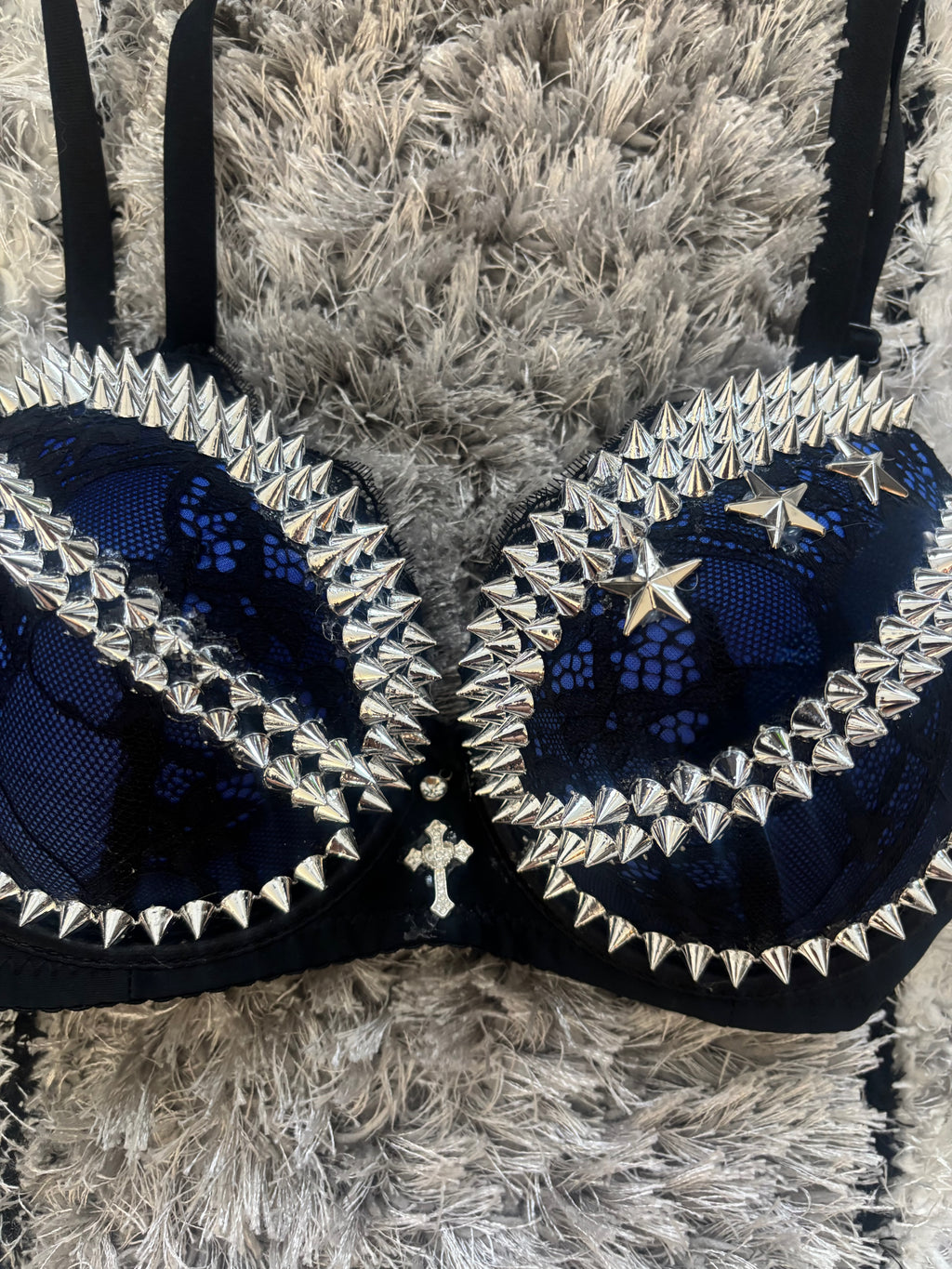 Dark blue Y2K crossover (with cross) Spiked push up bra
