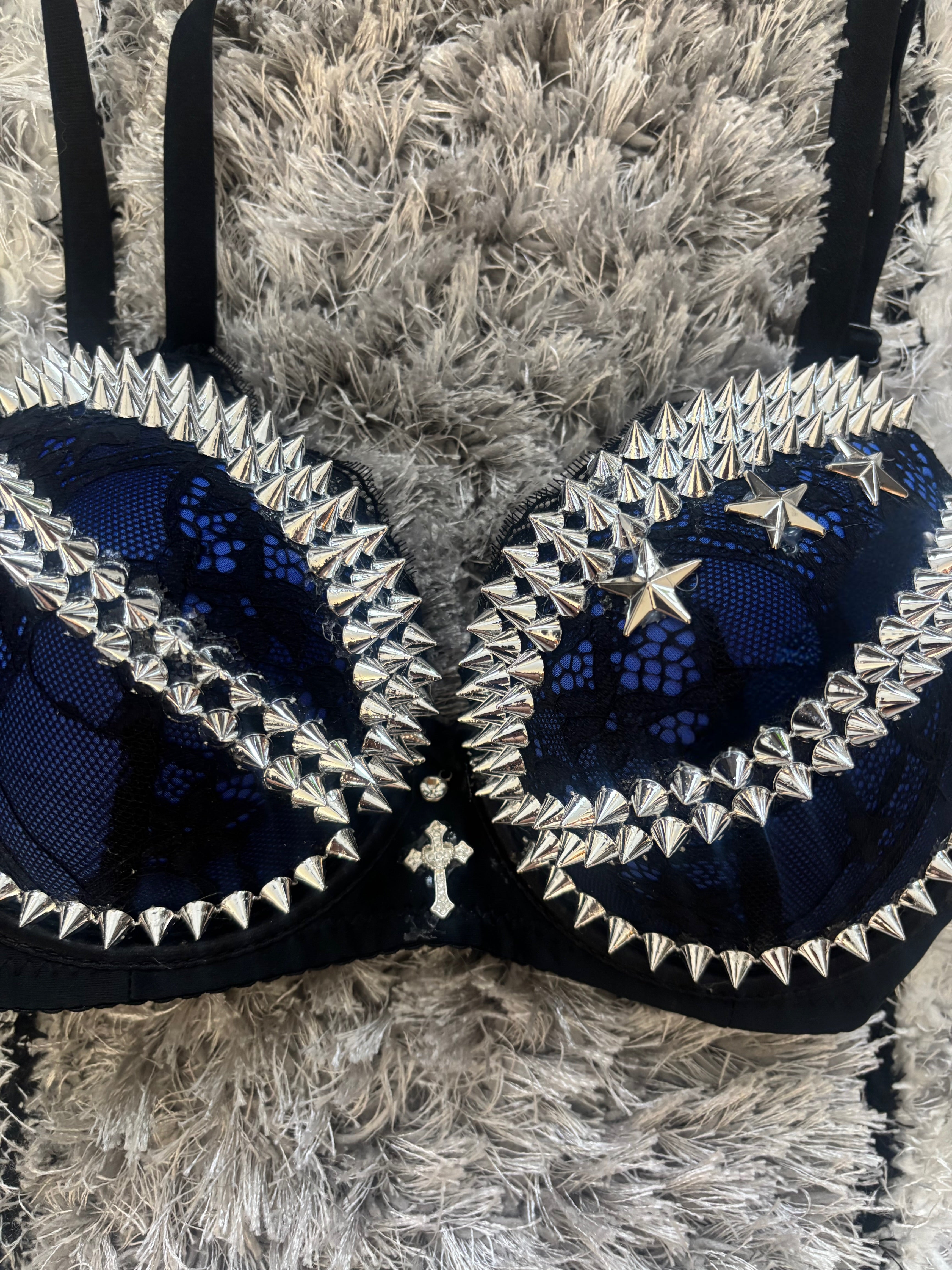 Dark blue Y2K crossover (with cross) Spiked push up bra