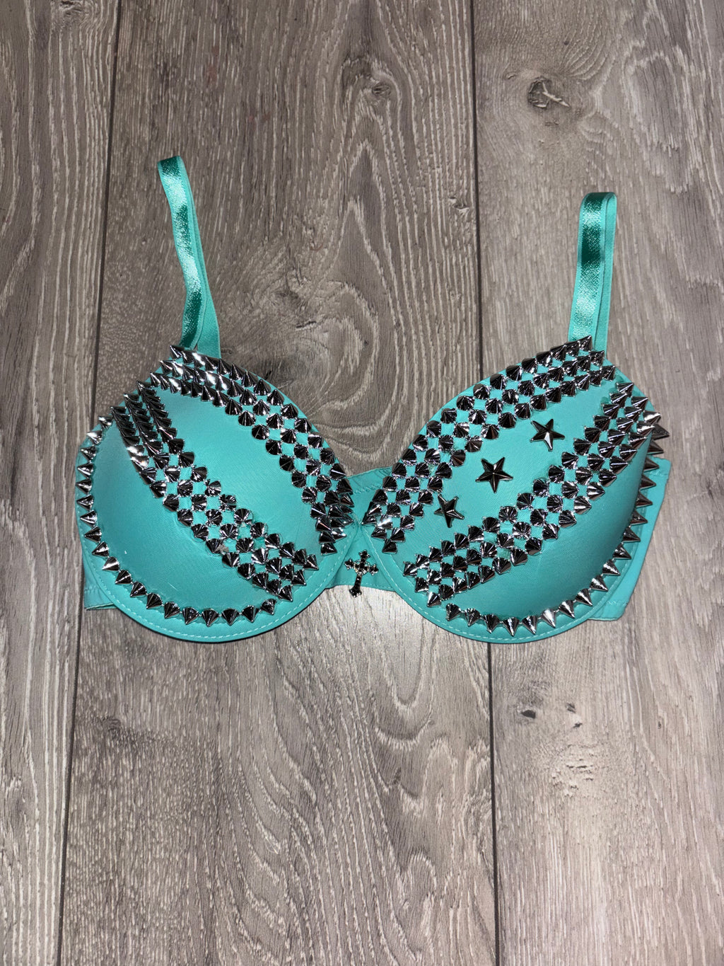 The Turquoise Crossover (with stars) (with cross) Spiked Push up Bra