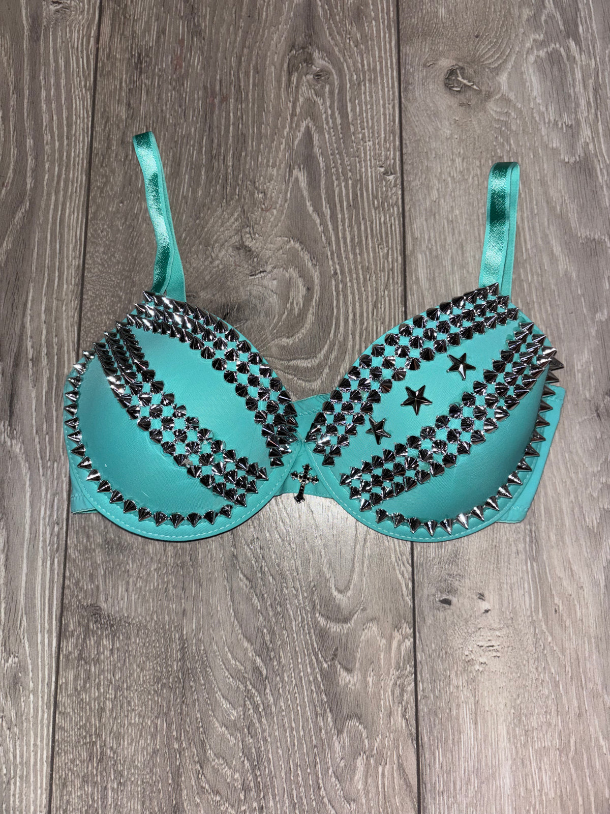 The Turquoise Crossover (with stars) (with cross) Spiked Push up Bra