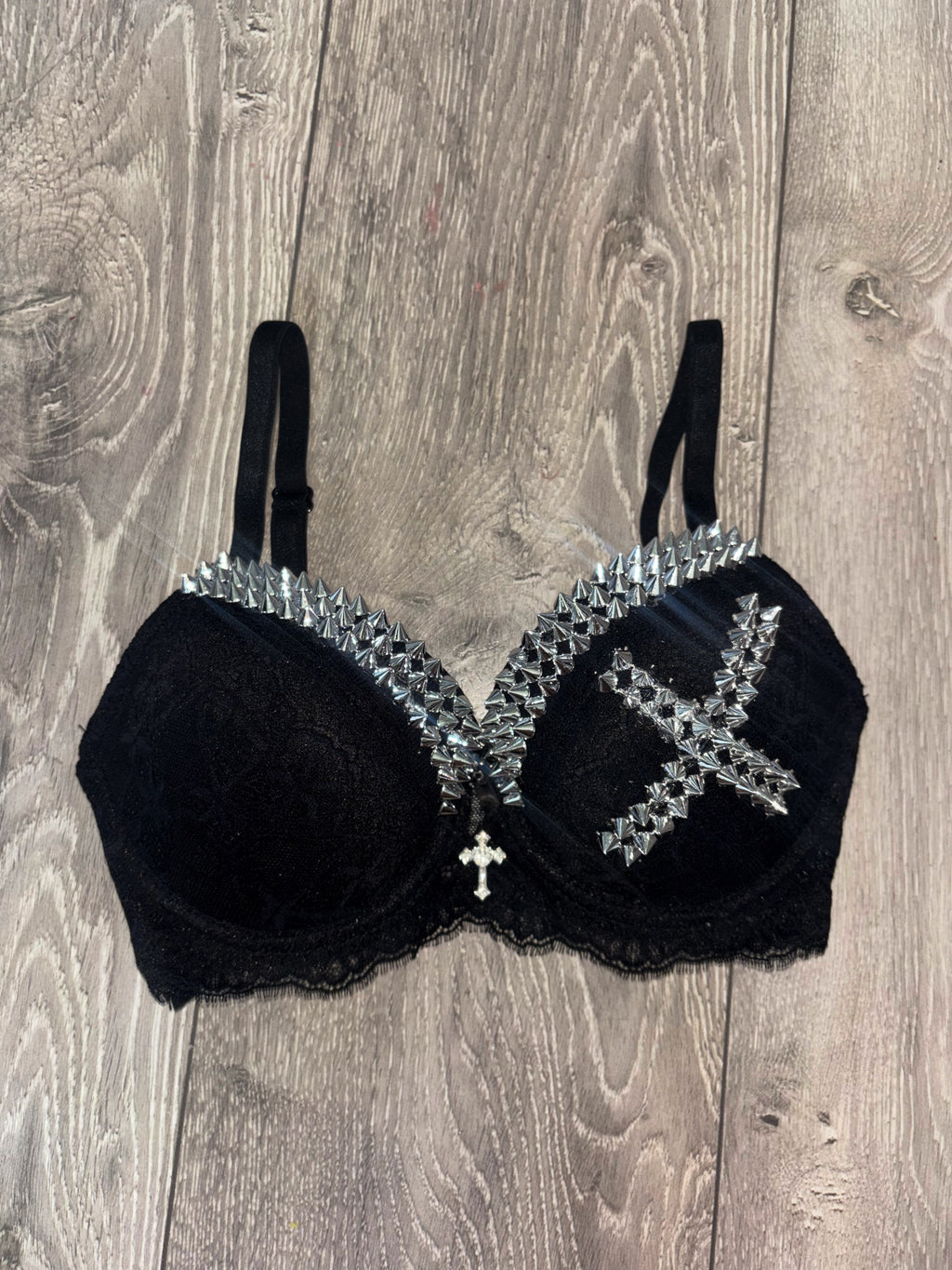 Black Single X Spiked (with cross) push up bra