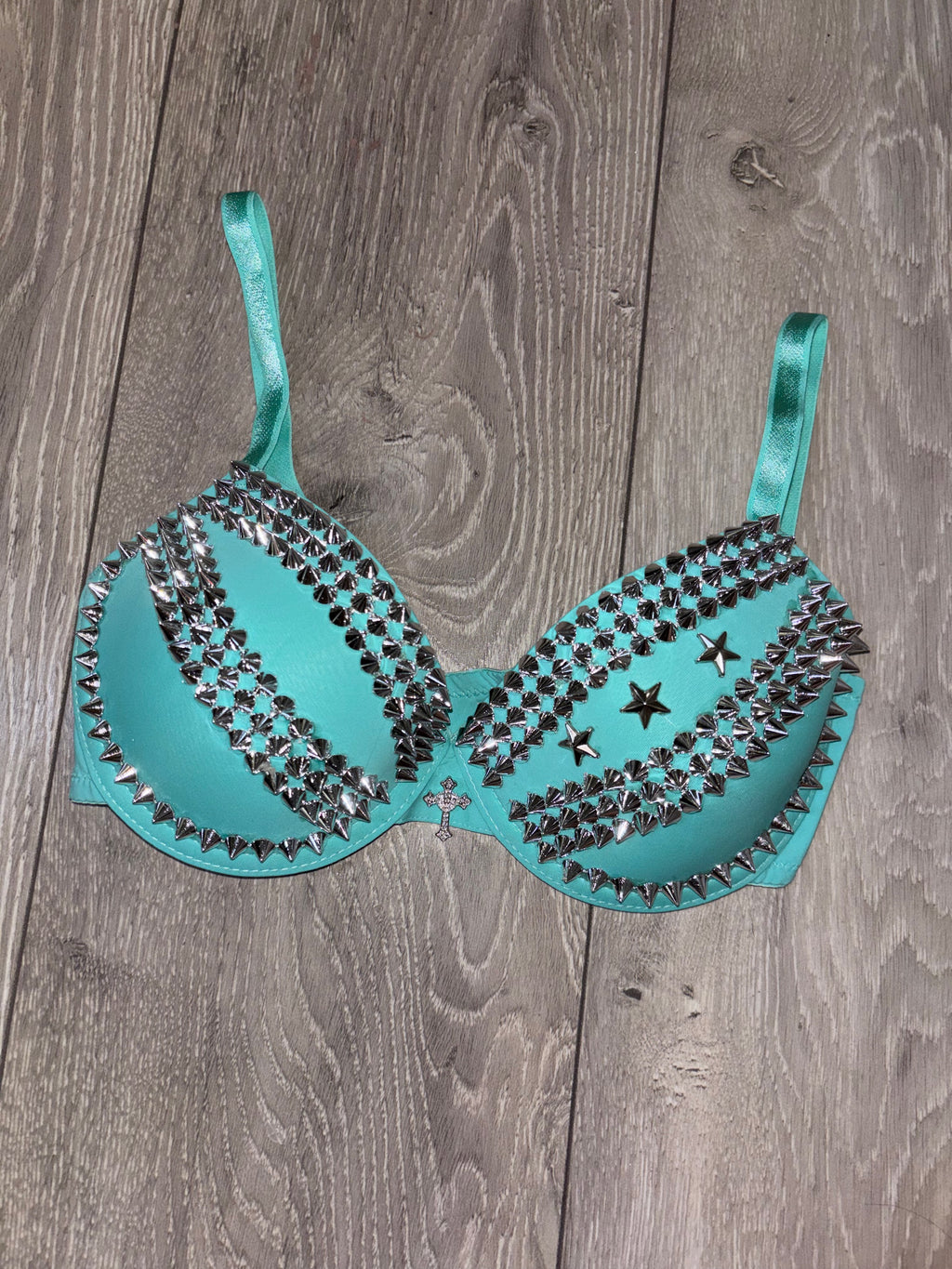 The Turquoise Crossover (with stars) (with cross) Spiked Push up Bra