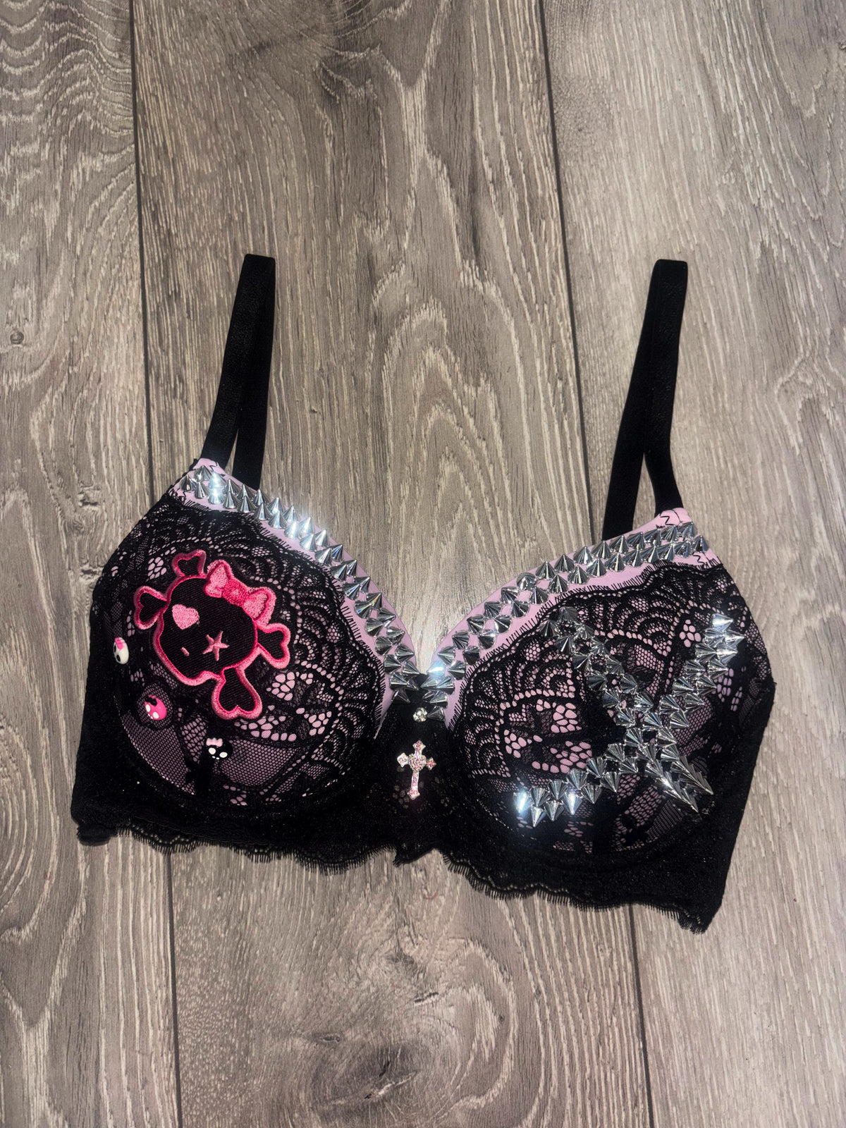 Pink Crush Skull Spiked (with cross) push up bra