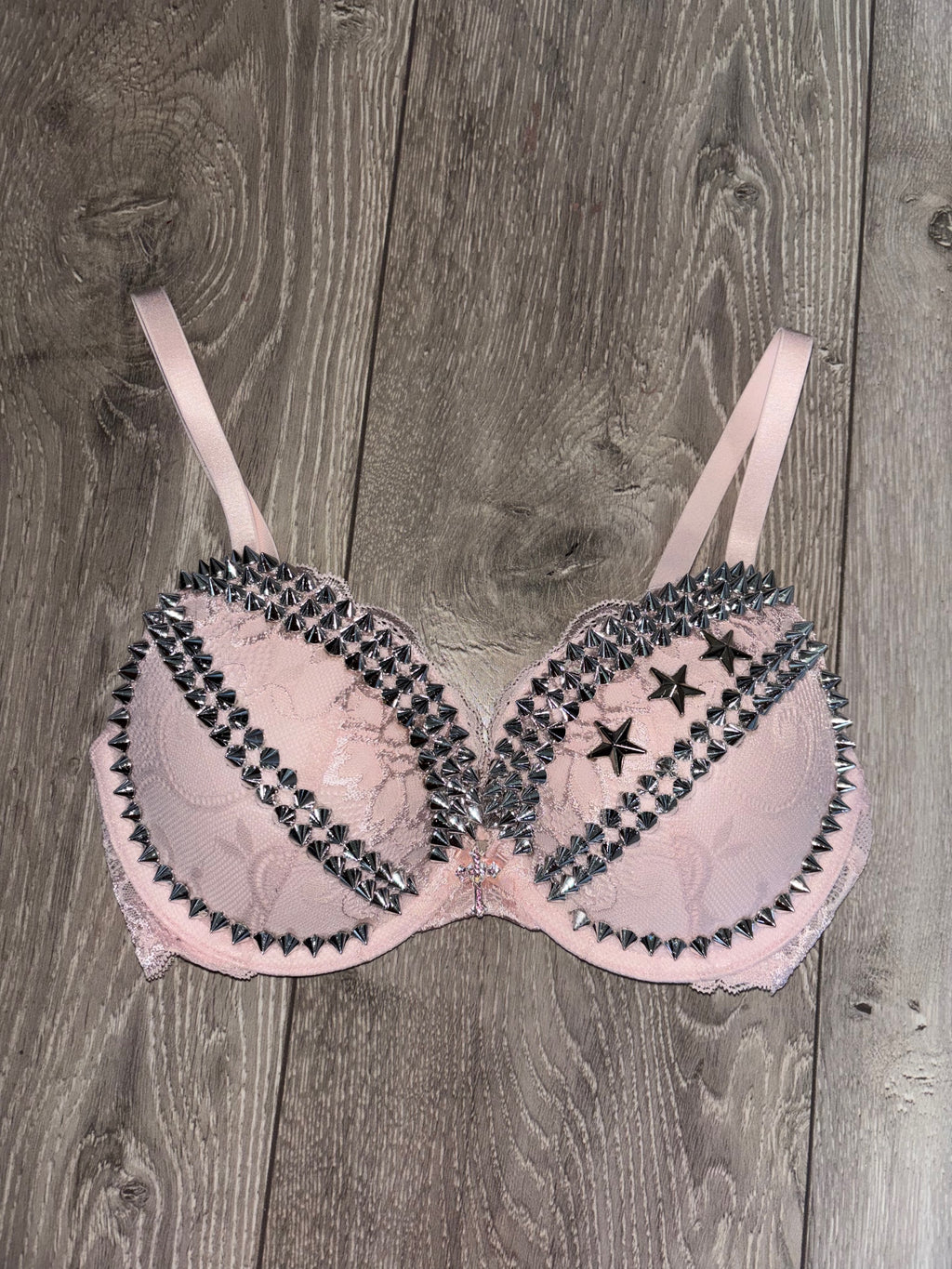 The Light Pink Crossover Spiked (more sizes) (with cross) Push Up Bra