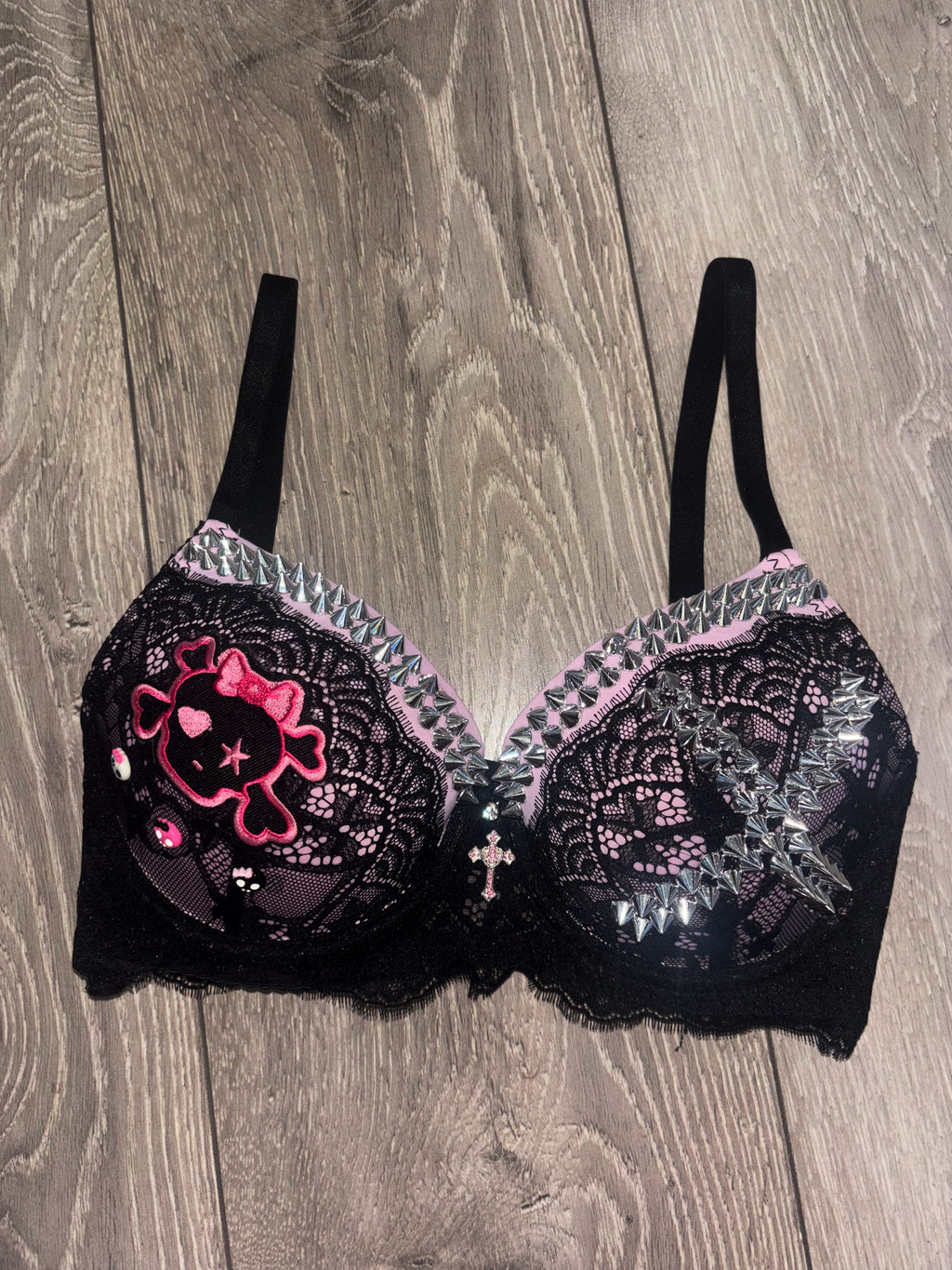 Pink Crush Skull Spiked (with cross) push up bra