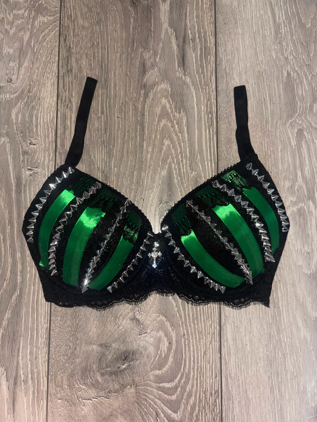 Green Poison Spiked (with cross) Push up bra