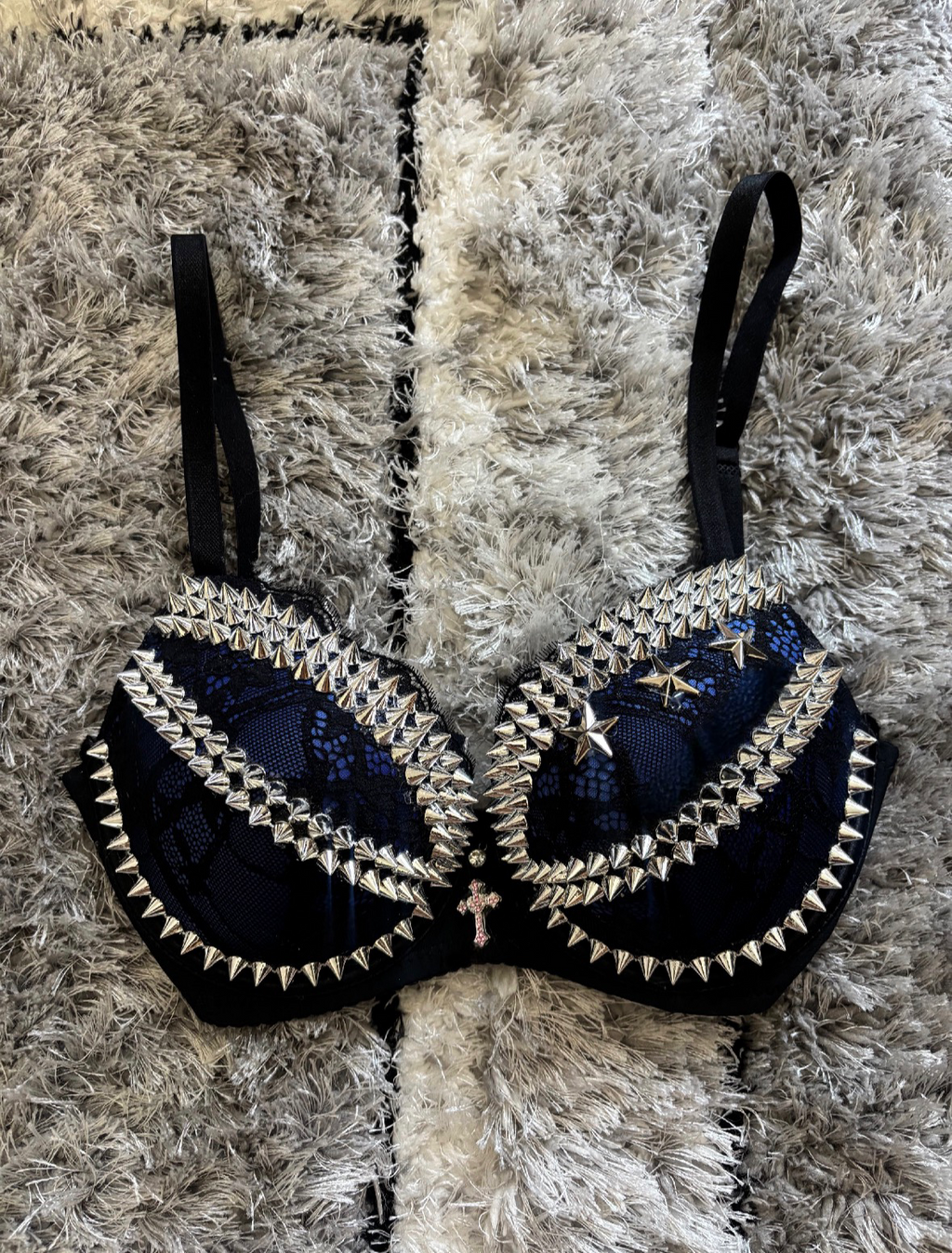 Dark blue Y2K crossover (with cross) Spiked push up bra