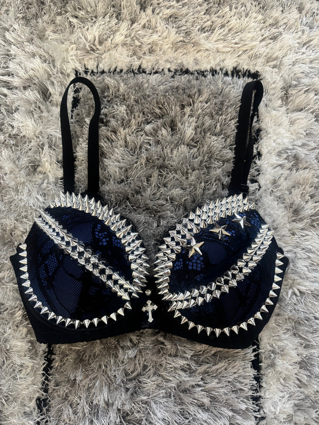 Dark blue Y2K crossover (with cross) Spiked push up bra