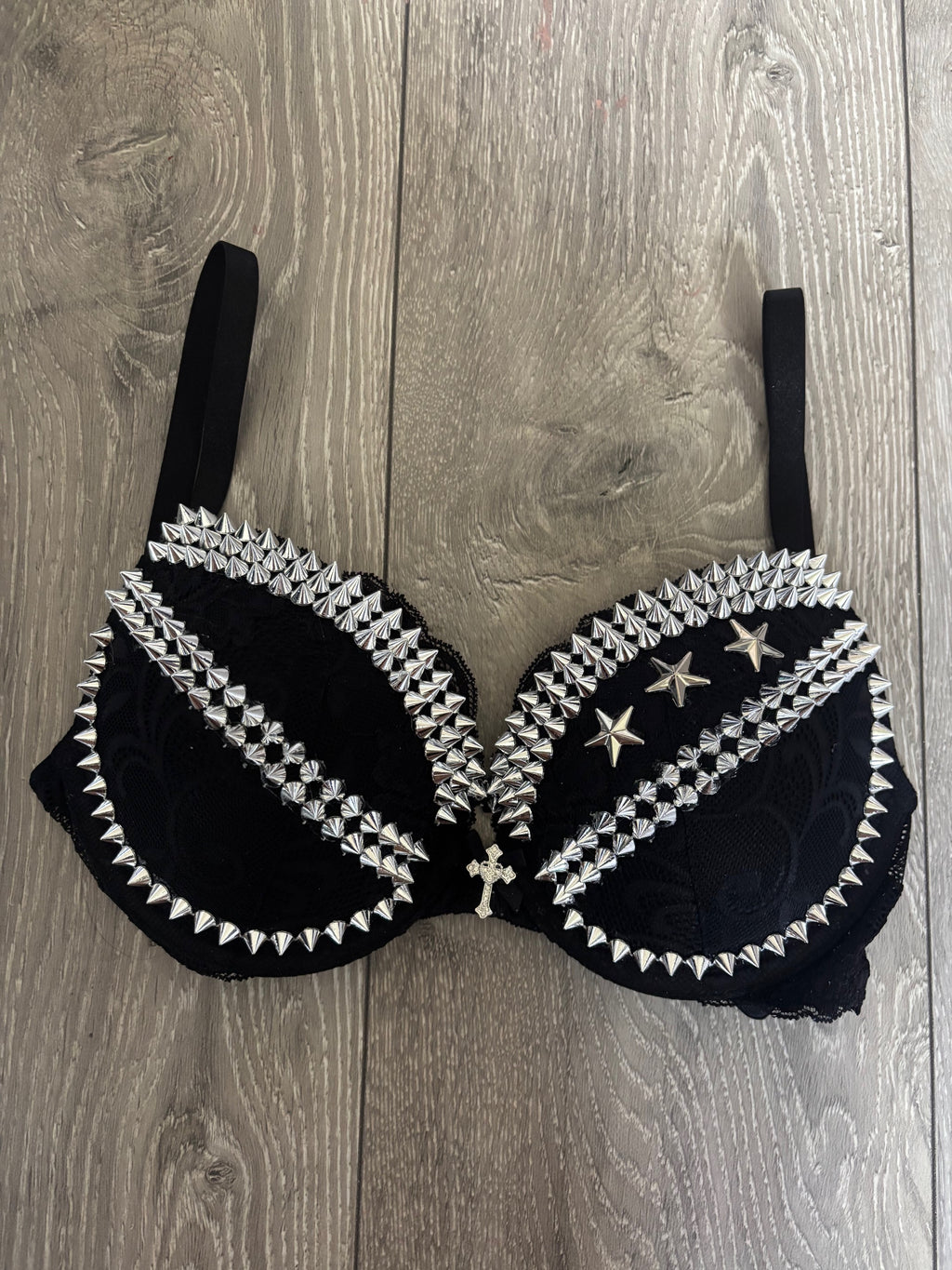 The Black Crossover Spiked (more sizes) (with cross) Push Up Bra