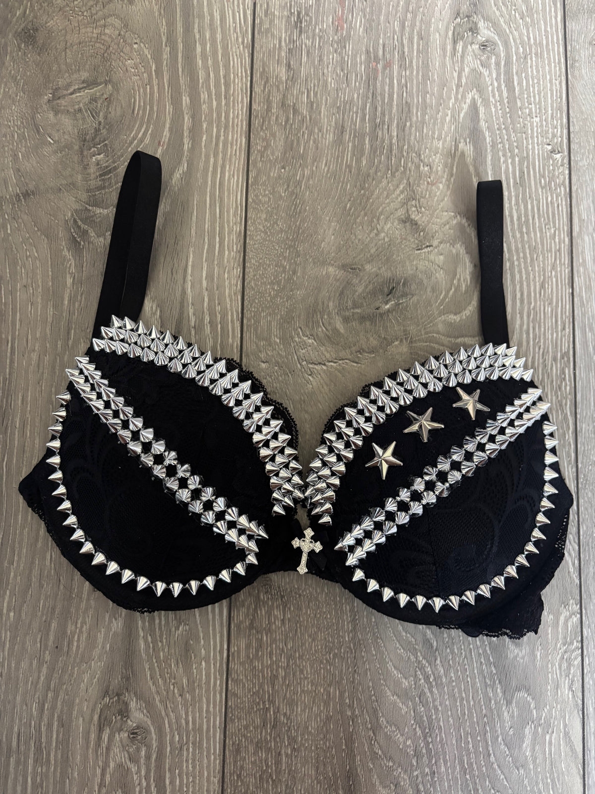 The Black Crossover Spiked (more sizes) (with cross) Push Up Bra
