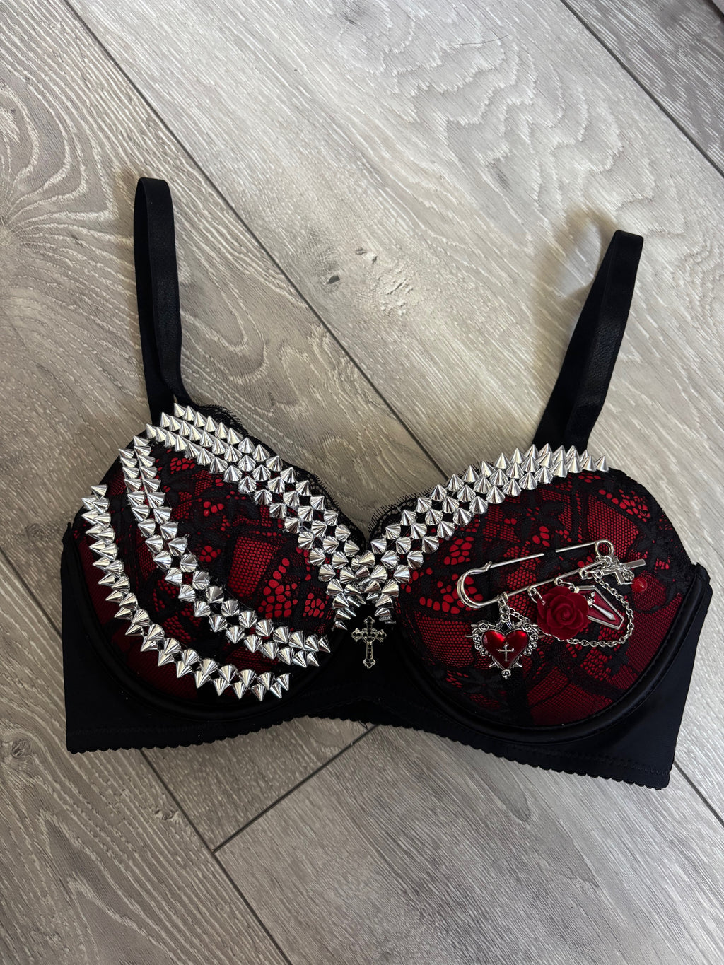 The Eternal Romance Spiked adjustable gothic pin (with cross) push up bra
