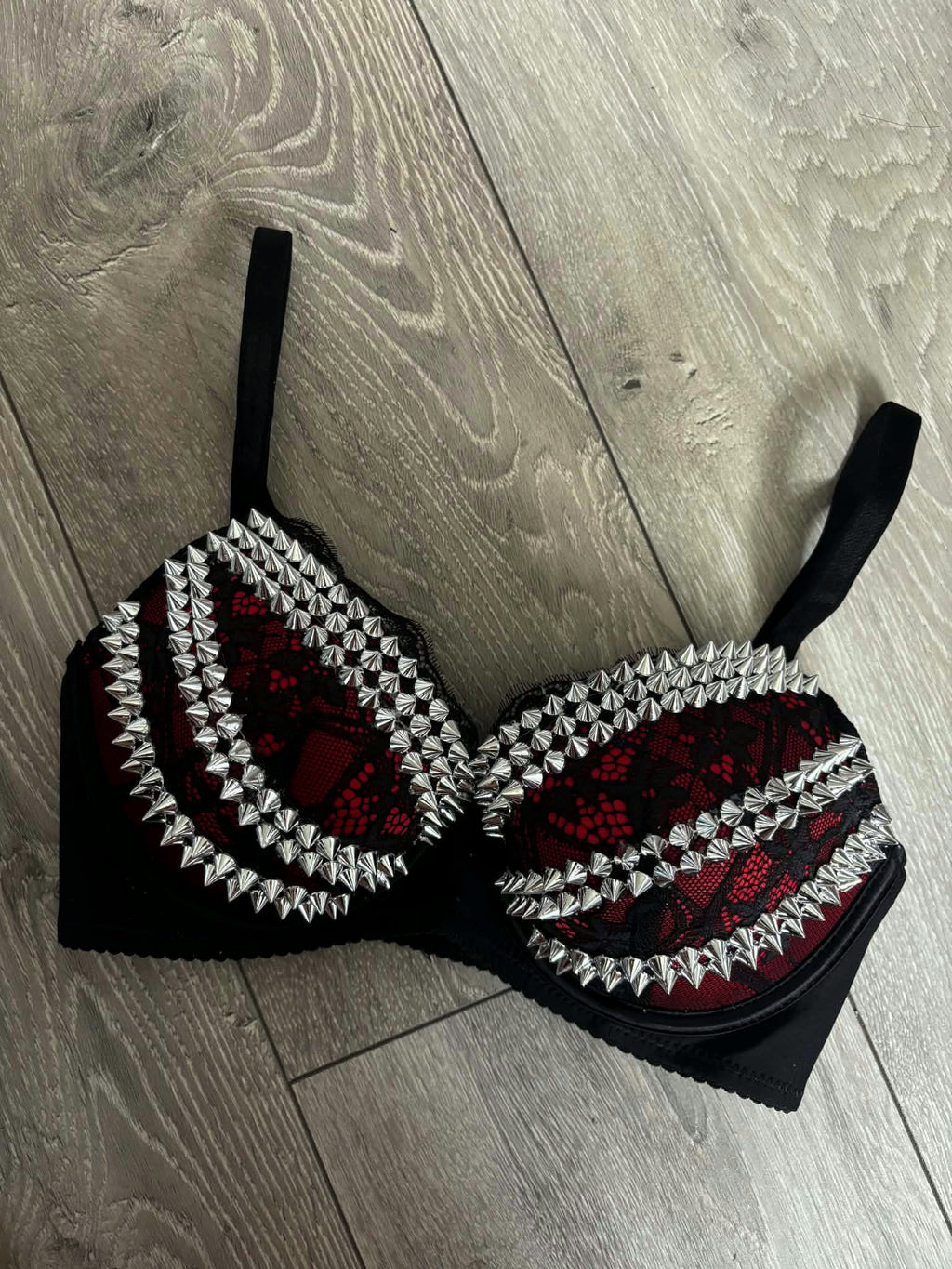 The Red Triple Spiked (no cross) Push up bra