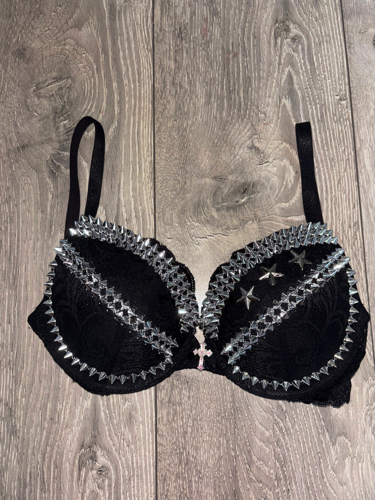 The Black Crossover Spiked (more sizes) (with cross) Push Up Bra