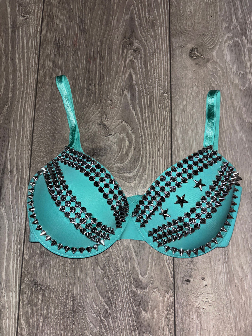 The Turquoise Crossover (with stars) (no cross) Spiked Push up Bra