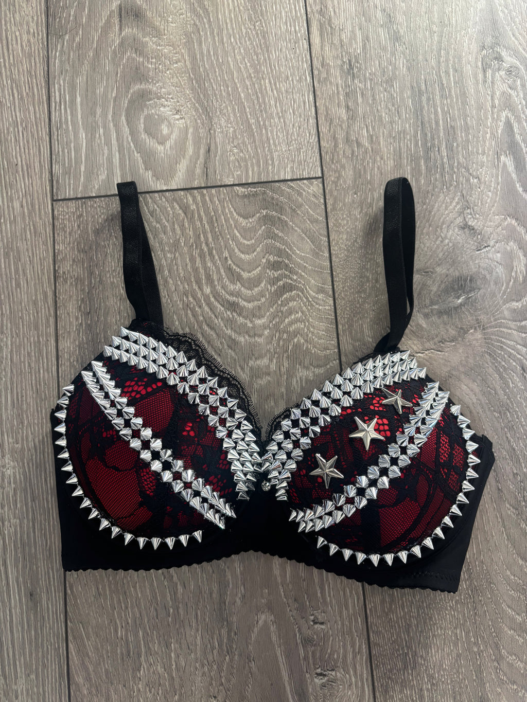 The Red Crossover (with stars) (no cross) Spiked Push Up Bra