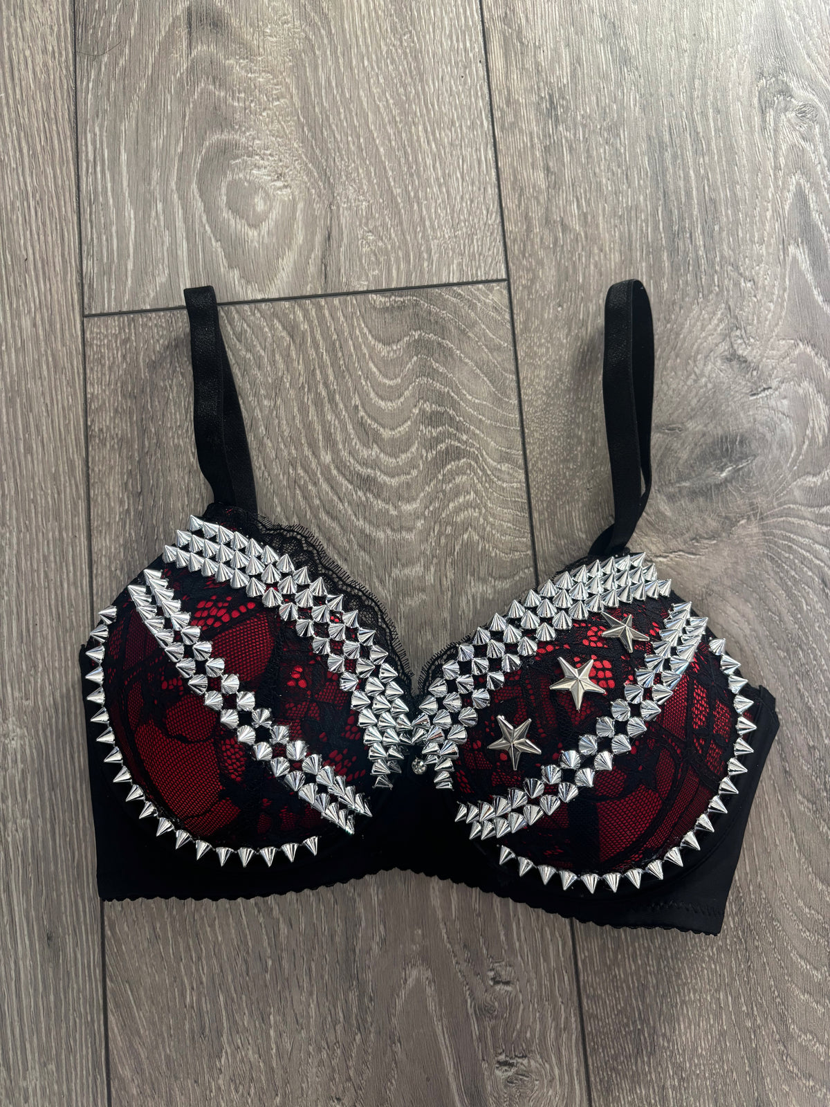 The Red Crossover (with stars) (no cross) Spiked Push Up Bra