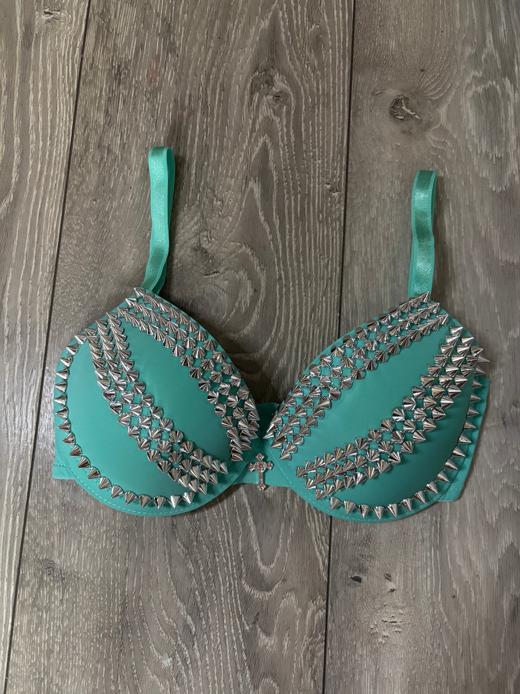 The Turquoise Crossover (with cross) (no stars) Spiked Push up Bra