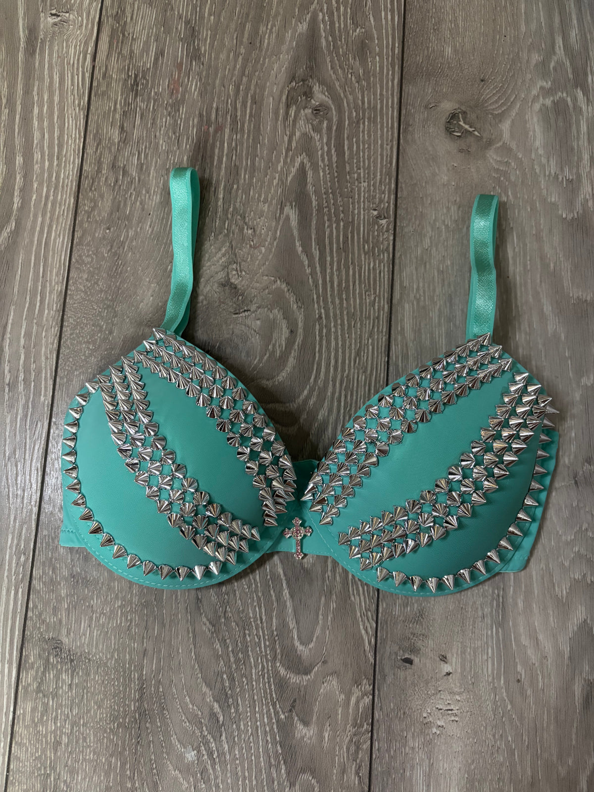 The Turquoise Crossover (with cross) (no stars) Spiked Push up Bra