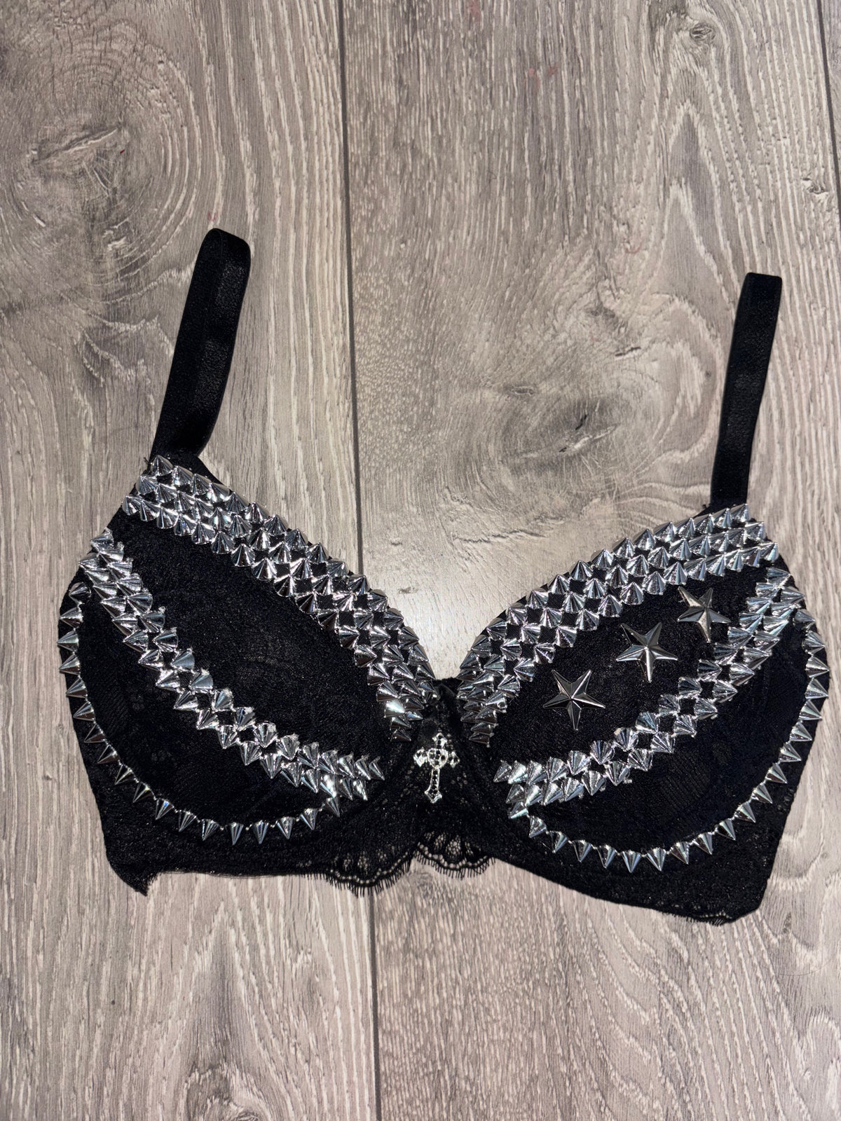 The Black Crossover Spiked (with cross) Push Up Bra